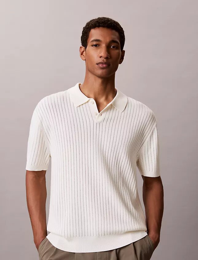 Camisa polo em malha canelada Camisa polo em malha canelada
