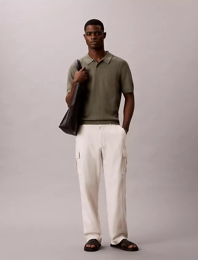 Camisa polo em malha canelada Camisa polo em malha canelada