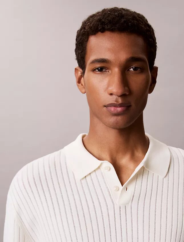 Camisa polo em malha canelada Camisa polo em malha canelada
