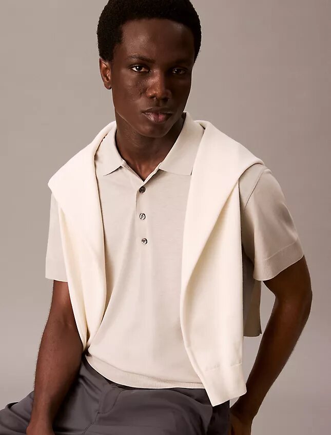 Camisa polo em malha fina de mistura de liocel Camisa polo em malha fina de mistura de liocel