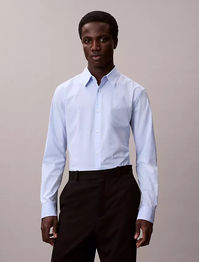 Camisa slim de algodão elástico com padrão xadrez Camisa slim de algodão elástico com padrão xadrez