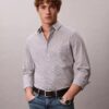 Camisa slim de algodão elástico com padrão xadrez Camisa slim de algodão elástico com padrão xadrez