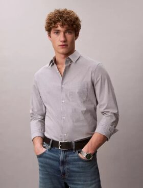 Camisa slim de algodão elástico com padrão xadrez