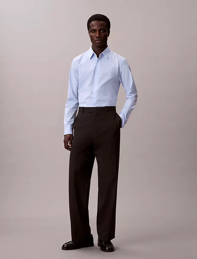 Camisa slim de algodão elástico com padrão xadrez Camisa slim de algodão elástico com padrão xadrez