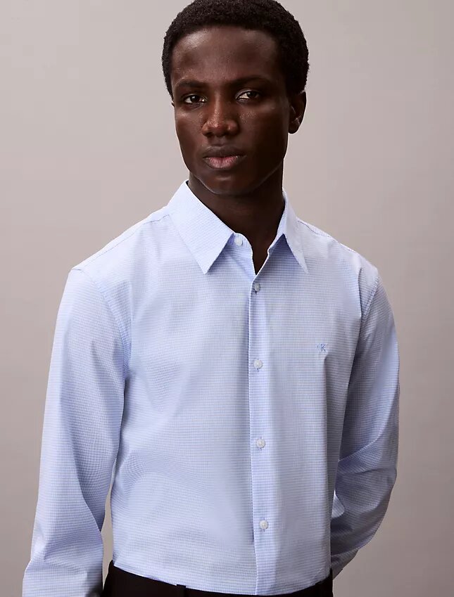 Camisa slim de algodão elástico com padrão xadrez Camisa slim de algodão elástico com padrão xadrez