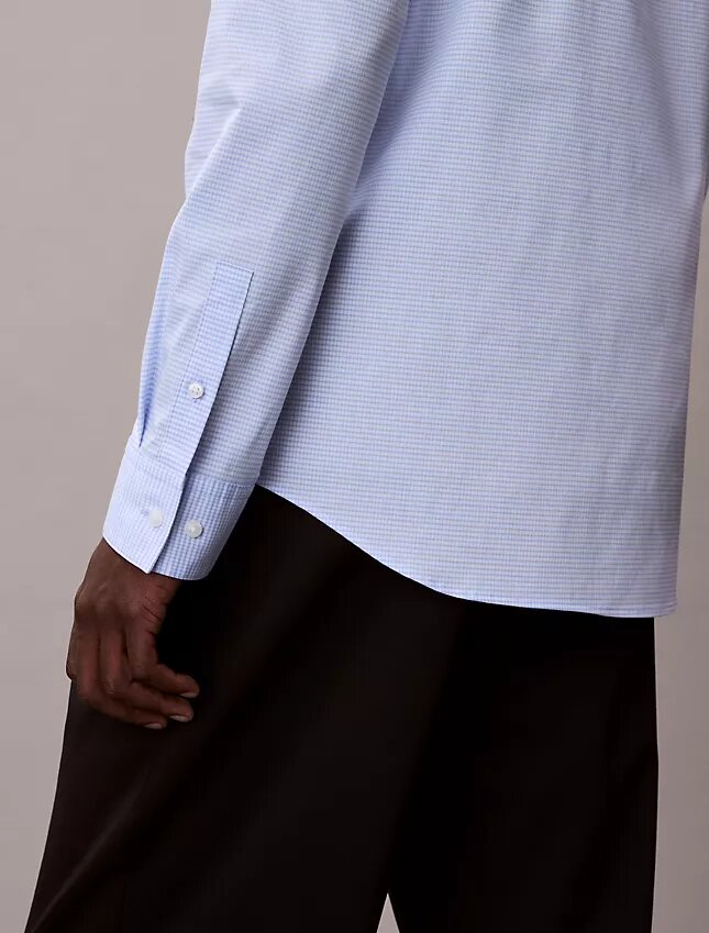 Camisa slim de algodão elástico com padrão xadrez Camisa slim de algodão elástico com padrão xadrez