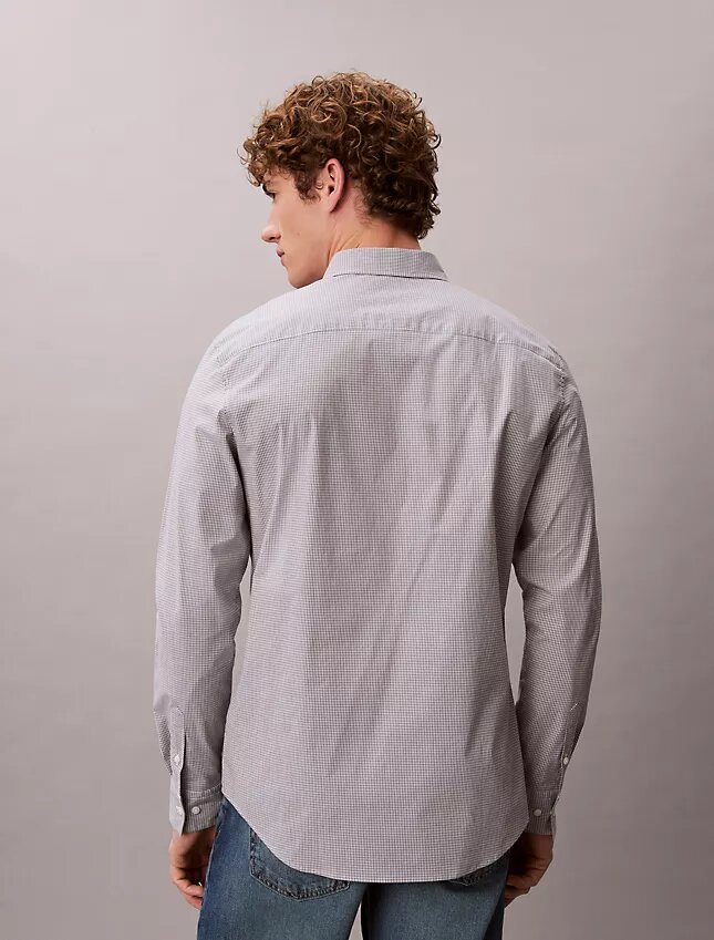 Camisa slim de algodão elástico com padrão xadrez Camisa slim de algodão elástico com padrão xadrez