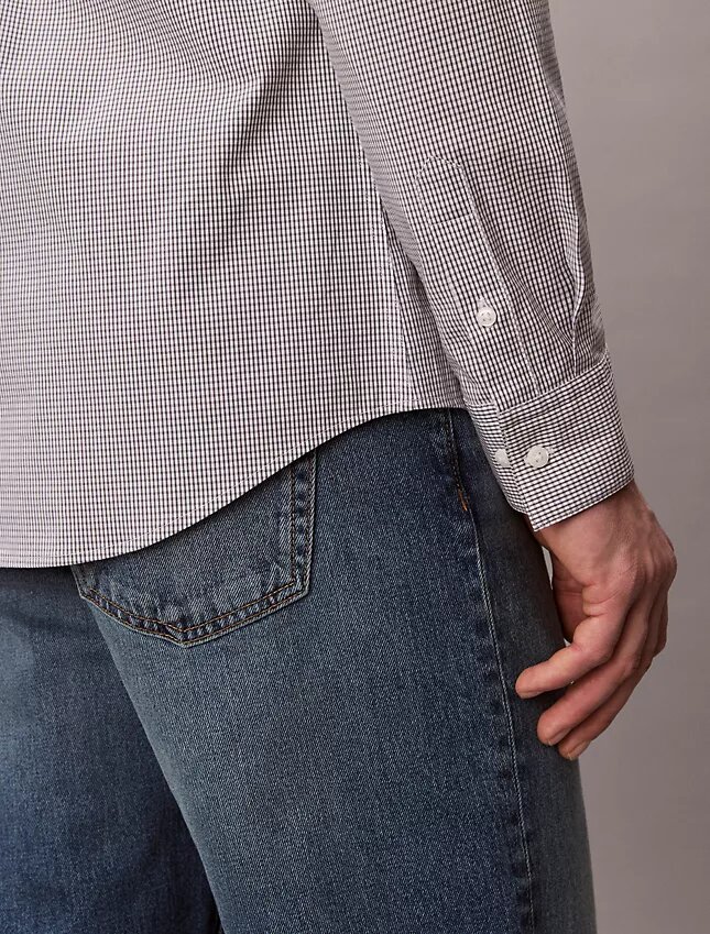 Camisa slim de algodão elástico com padrão xadrez Camisa slim de algodão elástico com padrão xadrez