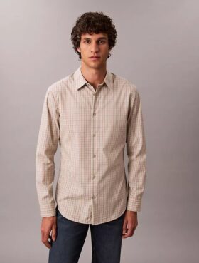 Camisa slim de xadrez em Cotton Stretch com botões