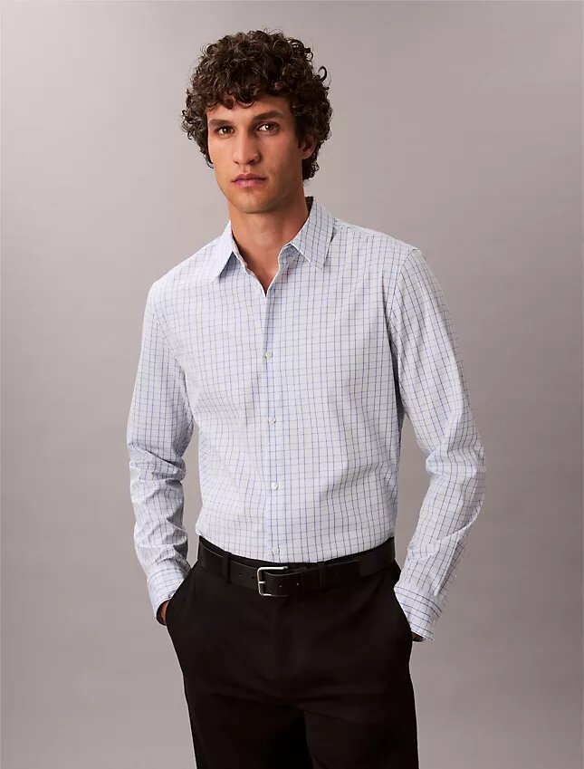 Camisa slim de xadrez em Cotton Stretch com botões Camisa slim de xadrez em Cotton Stretch com botões