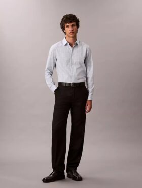 Camisa slim de xadrez em Cotton Stretch com botões