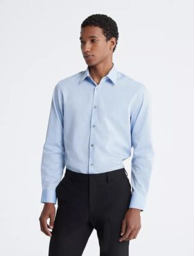 Camisa social de corte justo em algodão com padrão em espinha
