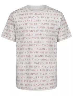 Camiseta de gola redonda com palavras por toda a peça para meninos
