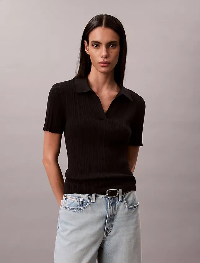 Camiseta polo de malha de algodão lisa Camiseta polo de malha de algodão lisa
