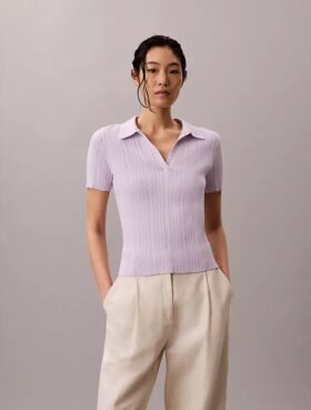 Camiseta polo de malha de algodão lisa