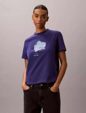 Camisola clássica com grafismo floral esbatido
