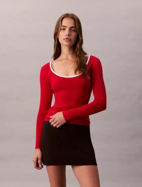 Camisola clássica de gola redonda em mistura de algodão