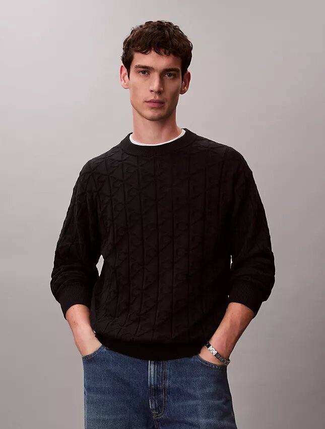 Camisola com canelado e logótipo em todo o tecido Camisola com canelado e logótipo em todo o tecido