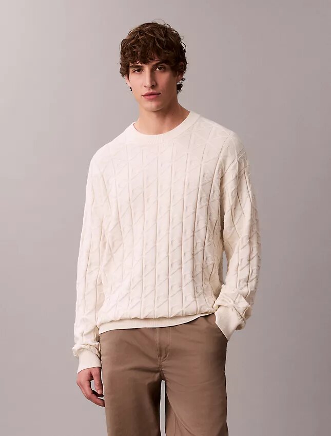 Camisola com canelado e logótipo em todo o tecido Camisola com canelado e logótipo em todo o tecido