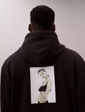 Camisola com capuz e estampado em malha polar Kate Moss