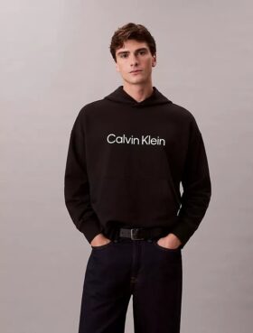 Camisola com capuz em felpo com logótipo padrão