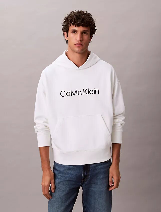 Camisola com capuz em felpo com logótipo padrão Camisola com capuz em felpo com logótipo padrão