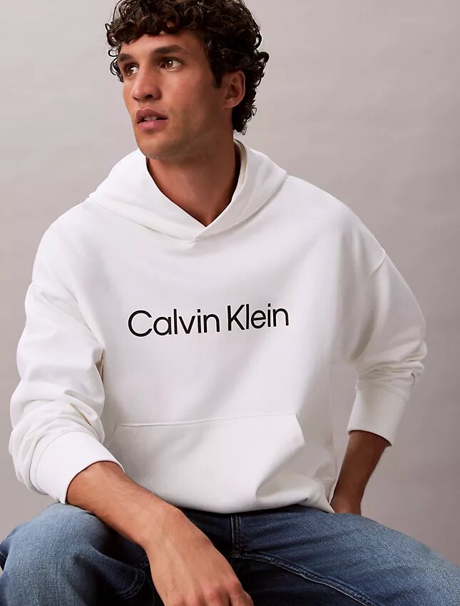 Camisola com capuz em felpo com logótipo padrão Camisola com capuz em felpo com logótipo padrão