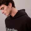 Camisola com capuz em felpo com logótipo padrão