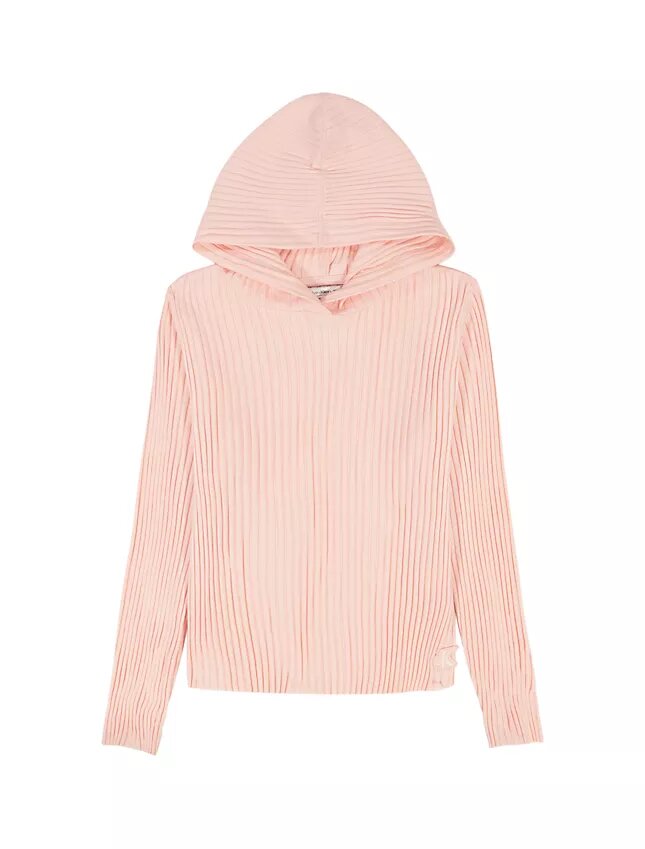 Camisola com capuz relaxada com canelado para meninas Camisola com capuz relaxada com canelado para meninas