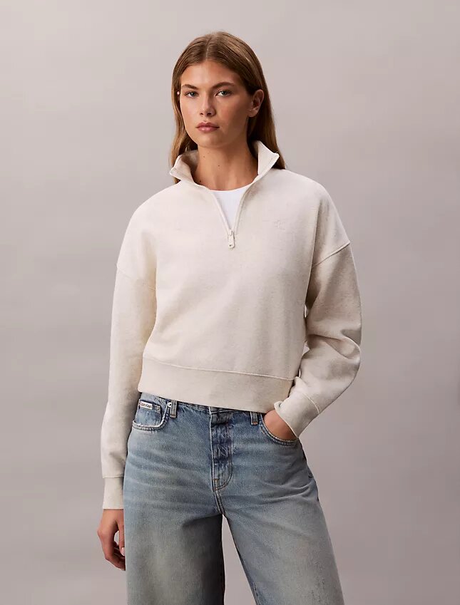 Camisola com gola alta e fecho de correr de um quarto em malha polar com logótipo de arquivo Camisola com gola alta e fecho de correr de um quarto em malha polar com logótipo de arquivo