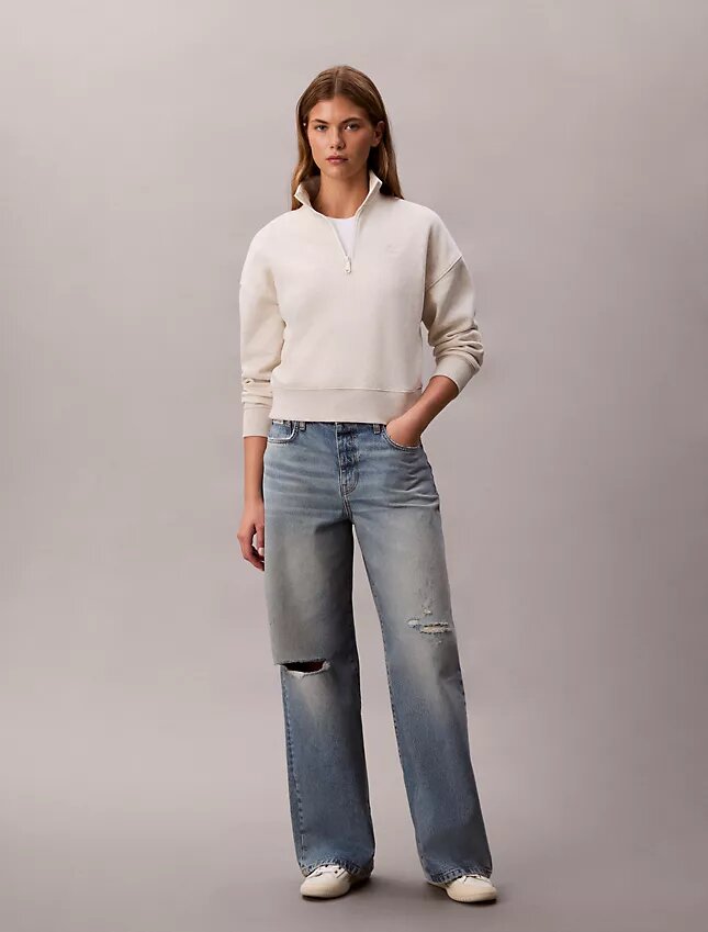 Camisola com gola alta e fecho de correr de um quarto em malha polar com logótipo de arquivo Camisola com gola alta e fecho de correr de um quarto em malha polar com logótipo de arquivo