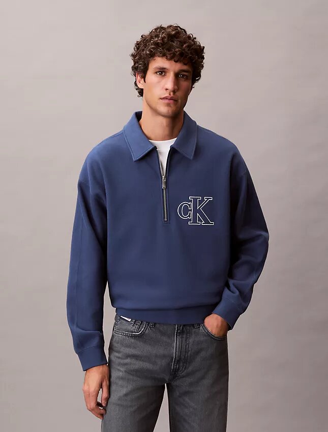 Camisola com logótipo Monogram e fecho de correr de um quarto Camisola com logótipo Monogram e fecho de correr de um quarto