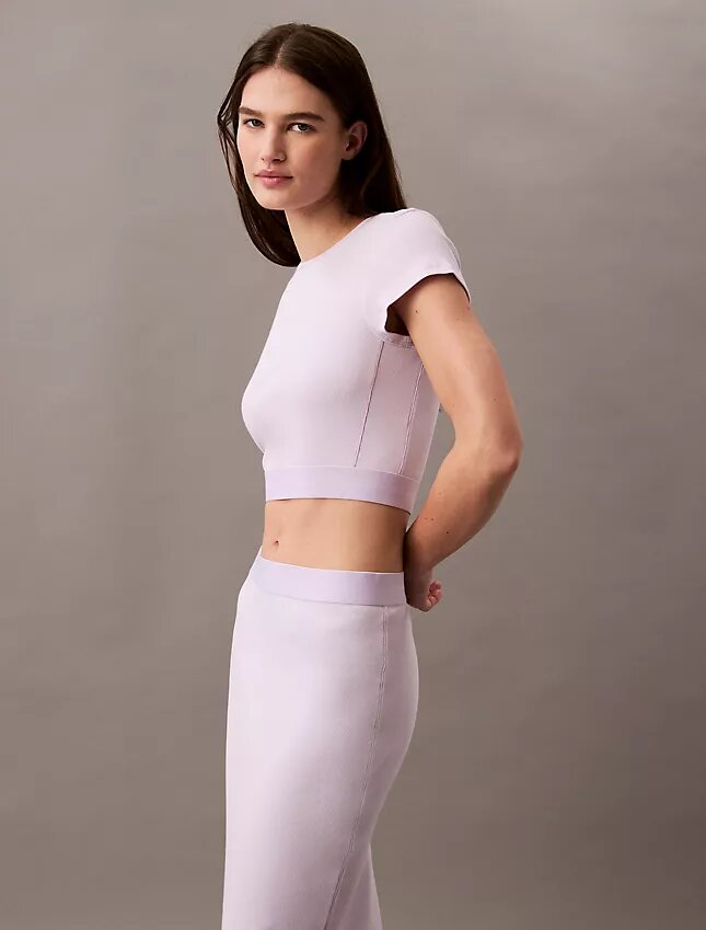 Camisola curta em malha Cotton Stretch de algodão Camisola curta em malha Cotton Stretch de algodão