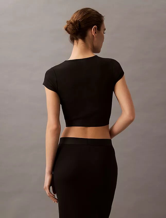 Camisola curta em malha Cotton Stretch de algodão Camisola curta em malha Cotton Stretch de algodão