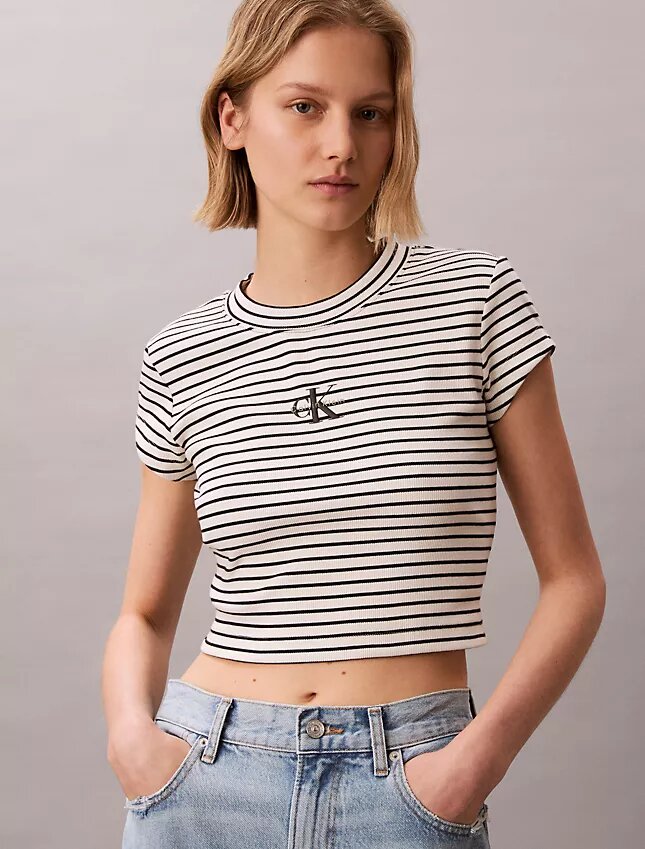 Camisola de bebé com riscas e canelado Monogram Camisola de bebé com riscas e canelado Monogram