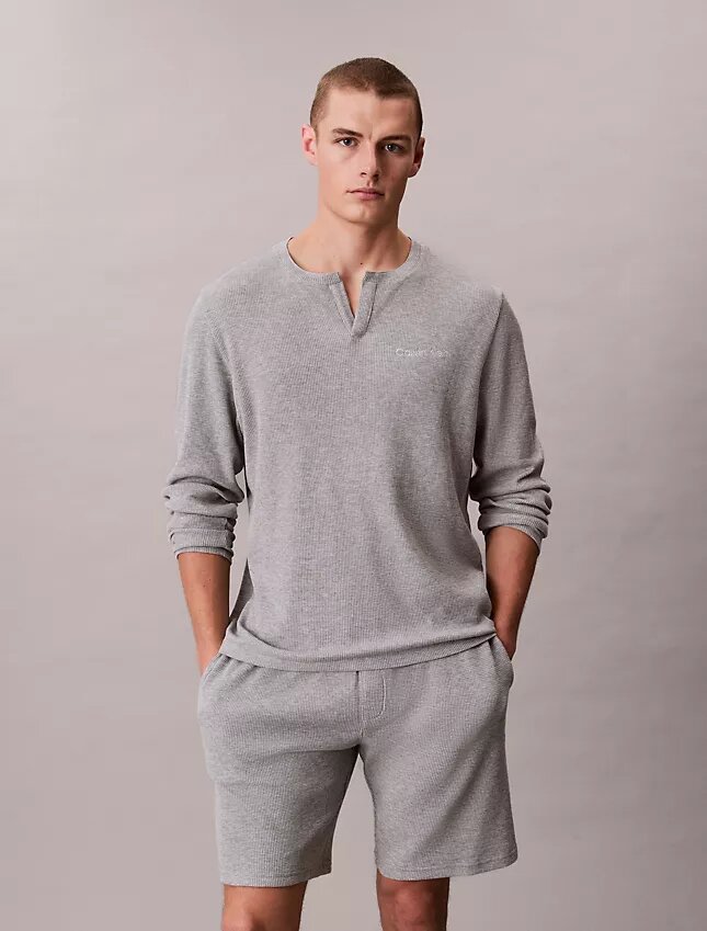 Camisola de dormir Henley em malha waffle Camisola de dormir Henley em malha waffle