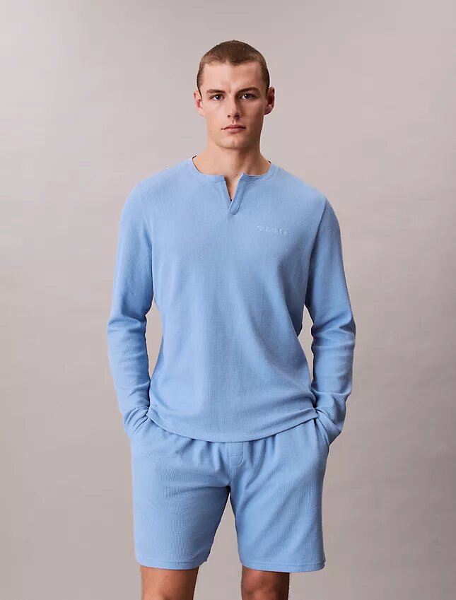 Camisola de dormir Henley em malha waffle Camisola de dormir Henley em malha waffle