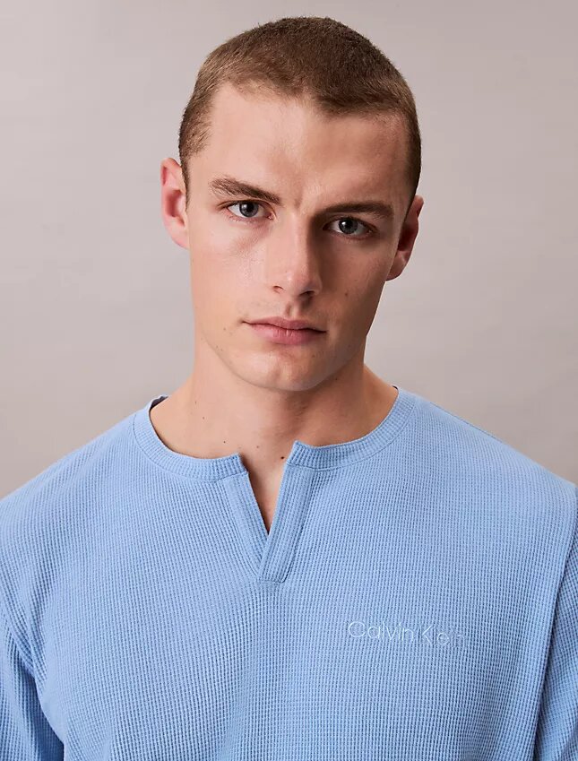 Camisola de dormir Henley em malha waffle Camisola de dormir Henley em malha waffle