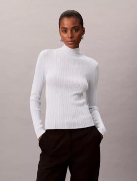 Camisola de gola alta com canelado em mistura de viscose