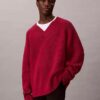 Camisola de gola em V com corte descontraído em mistura de lã merino