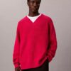 Camisola de gola em V com corte descontraído em mistura de lã merino
