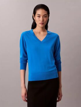 Camisola de gola em V em lã merino