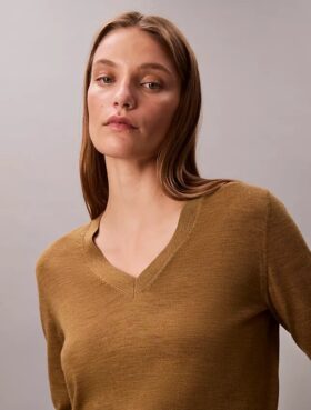 Camisola de gola em V em lã merino