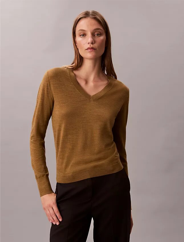 Camisola de gola em V em lã merino Camisola de gola em V em lã merino