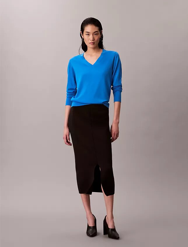 Camisola de gola em V em lã merino Camisola de gola em V em lã merino
