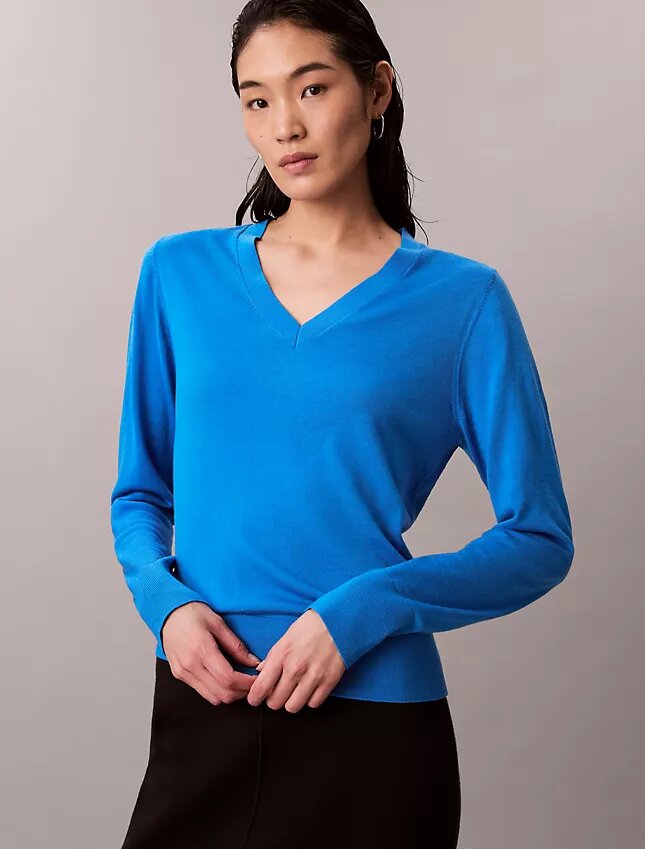 Camisola de gola em V em lã merino Camisola de gola em V em lã merino