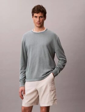Camisola de gola redonda em mistura de linho