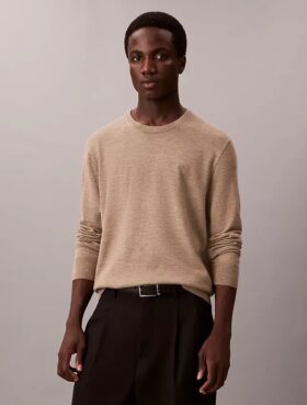 Camisola de gola redonda em mistura de merino extrafina
