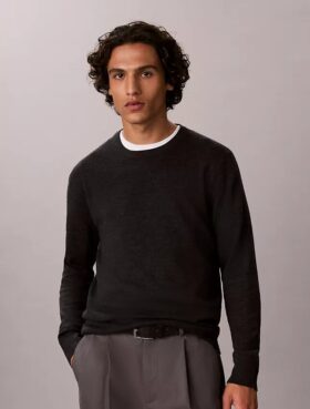 Camisola de gola redonda em mistura de merino extrafina