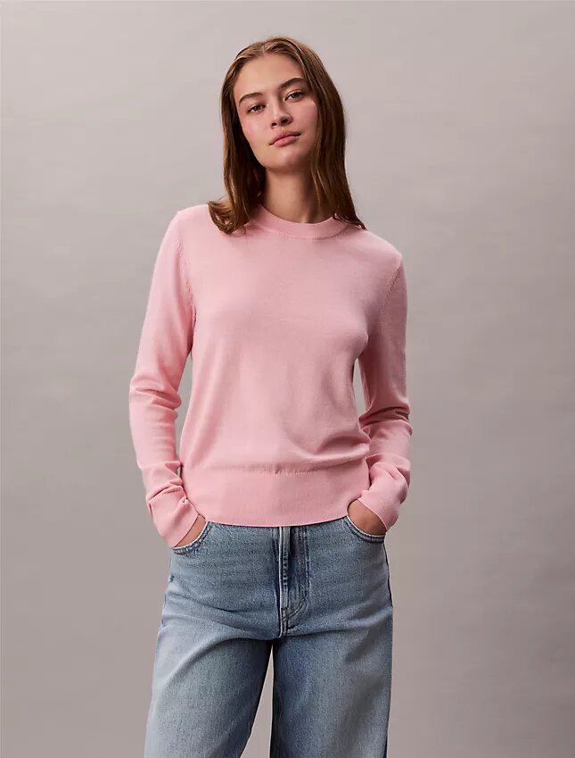 Camisola de gola redonda em mistura de merino extrafina Camisola de gola redonda em mistura de merino extrafina